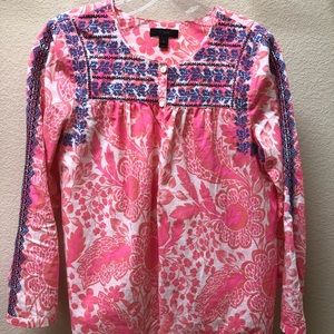 J Crew pink and white embroidered blouse - size 6